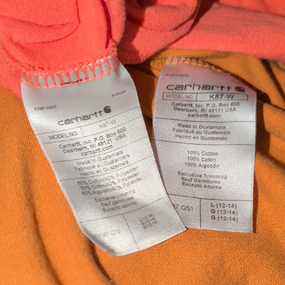Carhartt Short Sleeve Pocket Tees 2PCS Lot Size L- Coral and Mustard Used Exc - Picture 6 of 6
